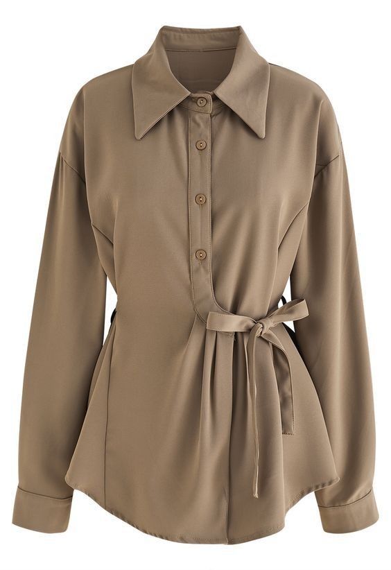 draped waist long sleeve